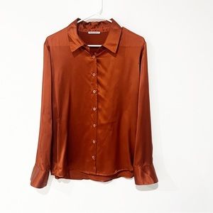 Reformation Sky 100% Silk Relaxed Button Down Top in Oxide Rust size medium